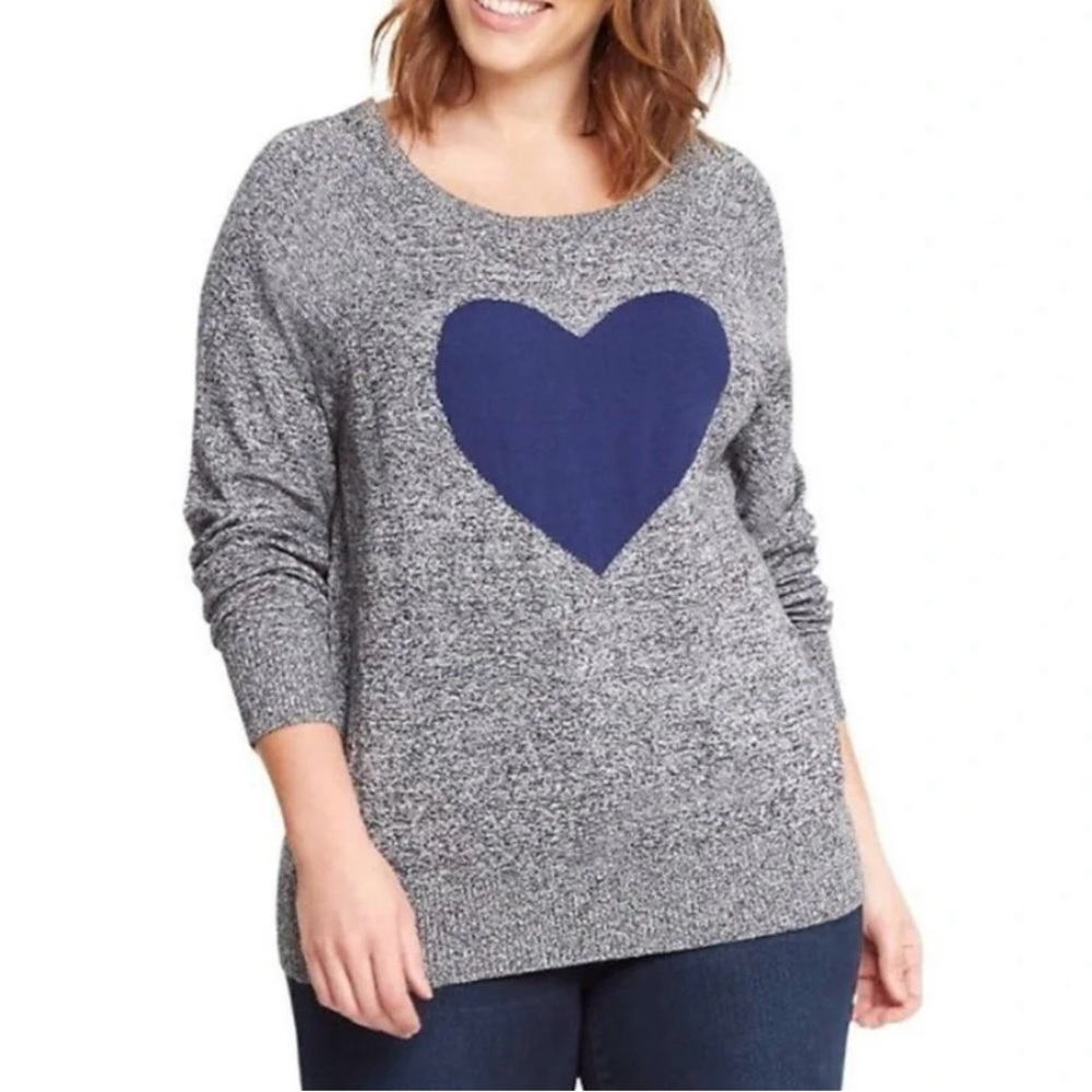 Torrid Marled Black Sweater with Big Royal Blue Heart.‎ Size 4.